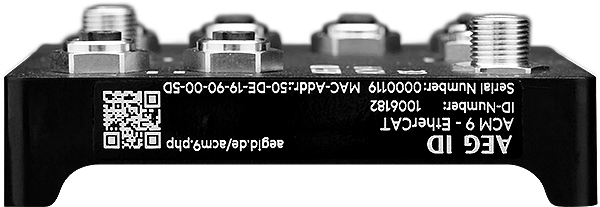 Side view of the ACM 9 communication module and its industrial connectors