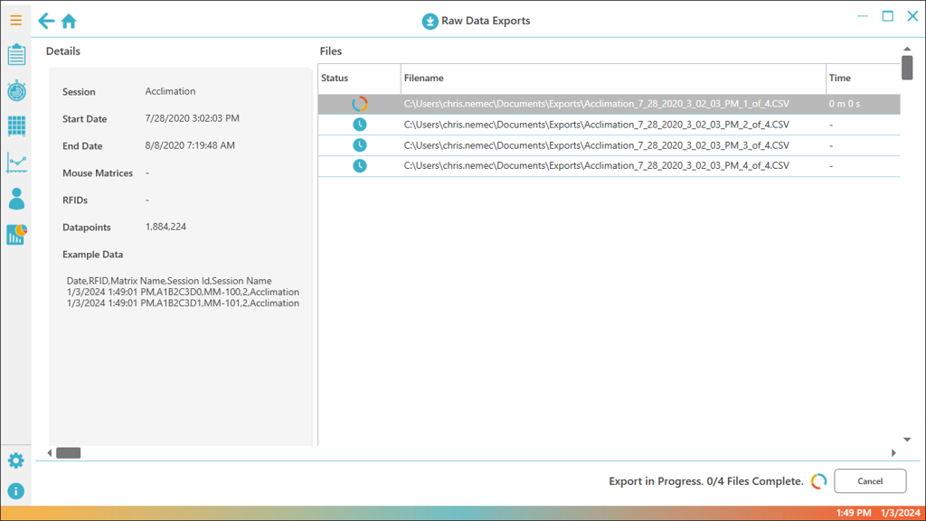 Export your raw data directly from the application