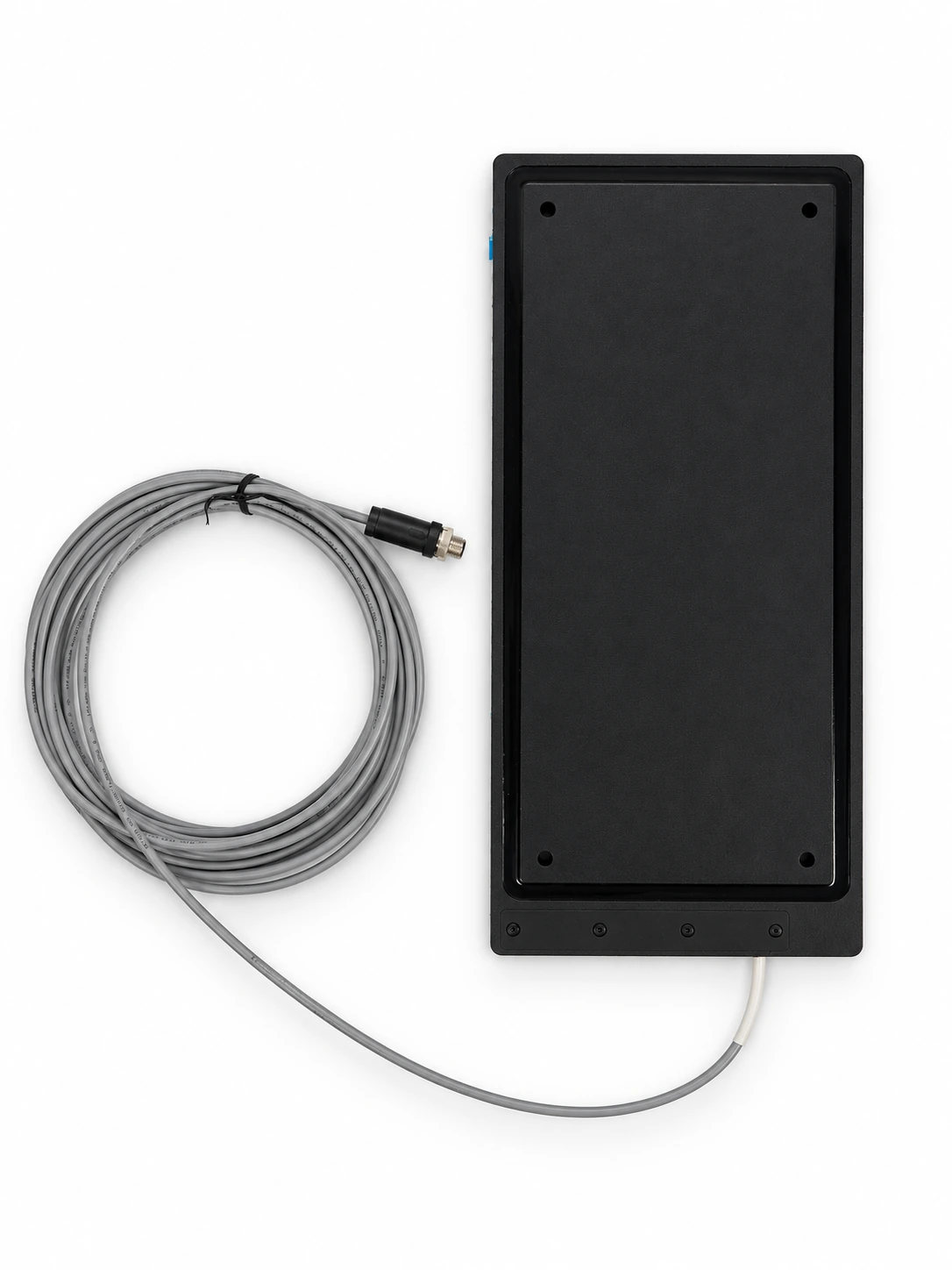 Rectangular Critter Tracker cage antenna with its attached cable and connector