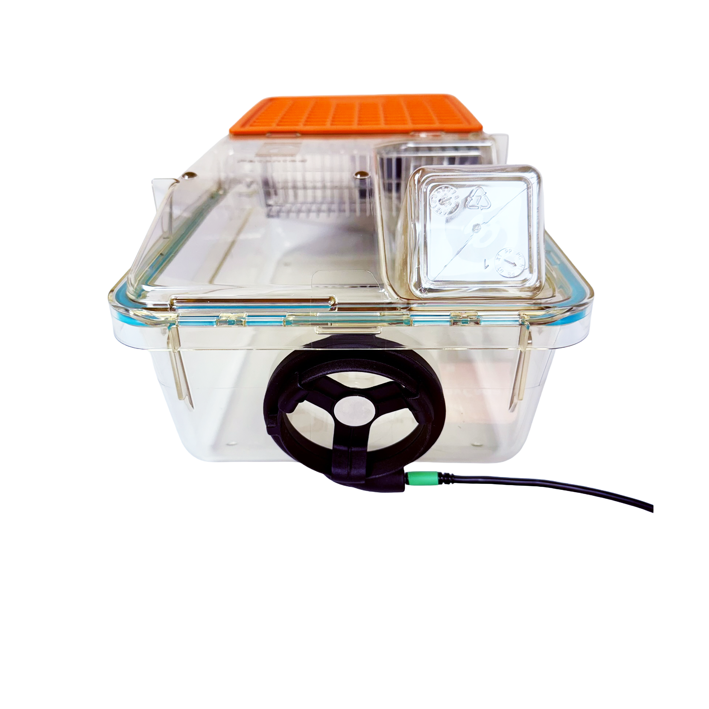 Mouse home cage with round antenna mounted on the side
